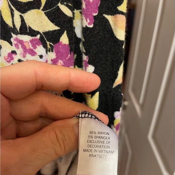 Fun Floral Black Dress w/colors of purple, yellow, peach..Very comfortable ! - Picture 3 of 4